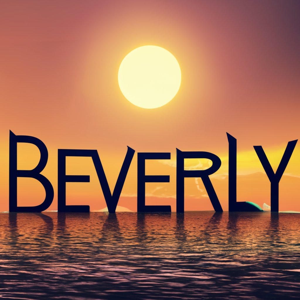 "Beverly" sign on the ocean under the sun