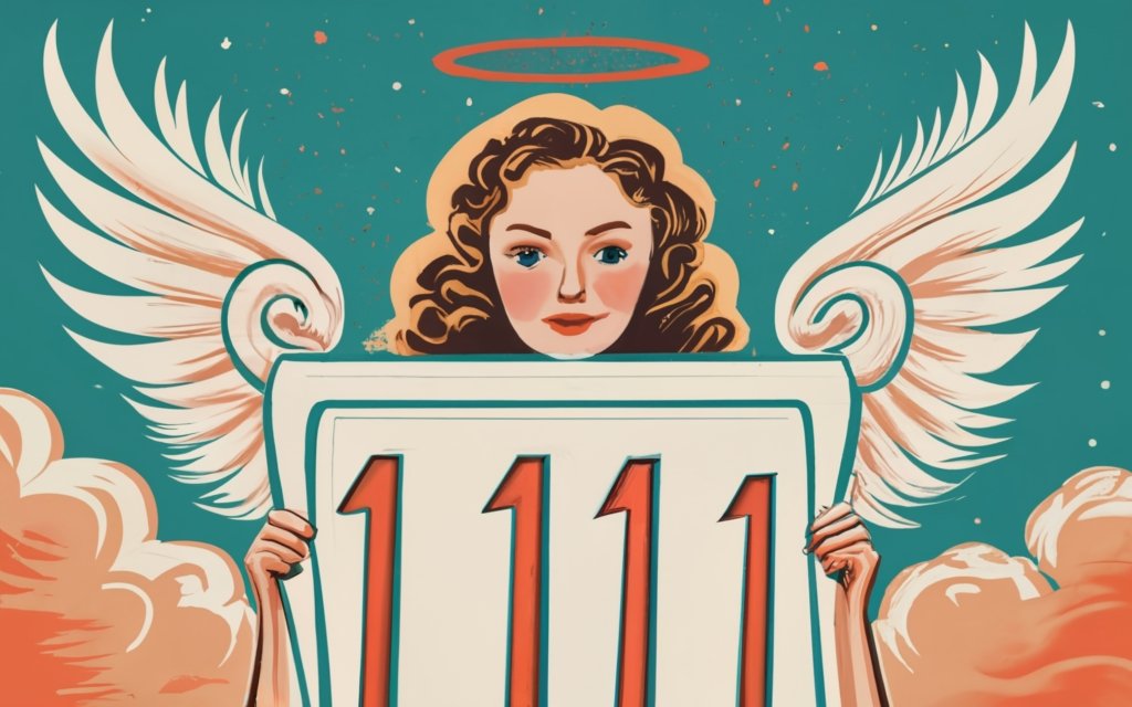 an angel holding a sign with the number 1111