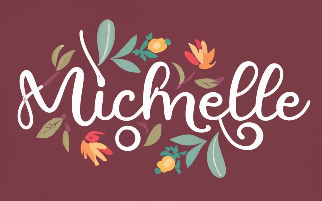 text "Michelle" written beautifully, with leaf and flower decoration