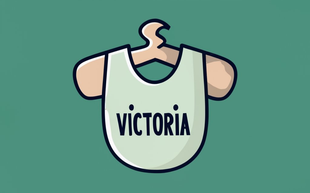 a bib with "Victoria" written on it